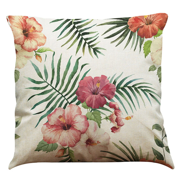 Fashionable Elegant Colorful High-quality African Tropical Plants Leaves Flowers Linen Printed Square Throw Pillow Covers Pillowcases Cushion Decorative for Rome Office Car Seat